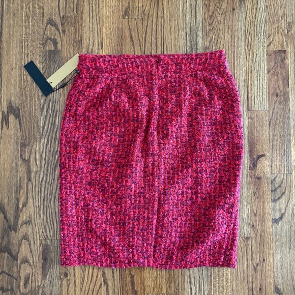 Donna Karan Bare Necessities Red Pink Purple Tweed Metallic Pencil Skirt Sz 8 - Picture 4 of 8